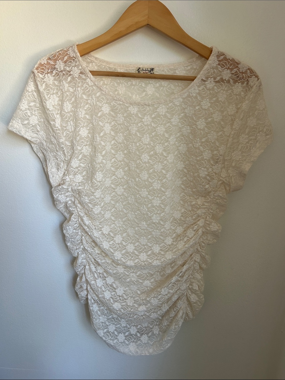Intimately Free People Ivory Floral Lace Top, Ruched Sides